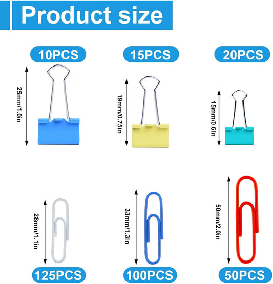 320PCS Paper Clips Binder Clips,Colored Paperclips and BinderClips Assorted Sizes(S/M/L),Colored Office Clips Set,Paper Clamps,Colorful Binder Clips for Office School Supplies Document Organizing