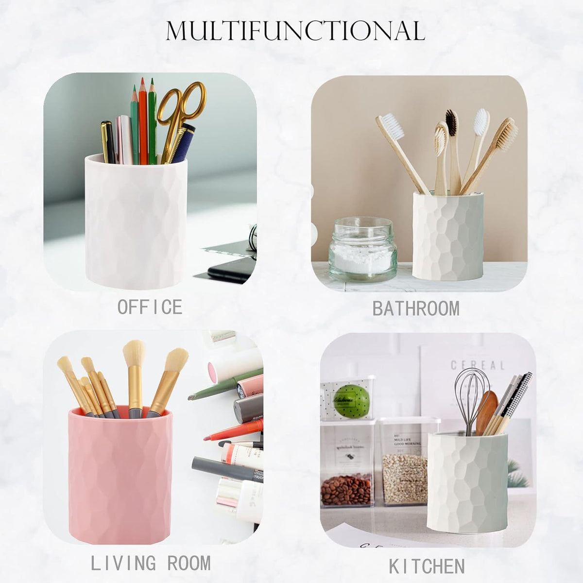 minimaliving Pen Holder,Nordic Style Silicone Waterproof Pencil Holder for Desk Simple&Modern Minimalist Makeup Organizer Multifunctional Office Supplies for Home,Kids and School(Beige)