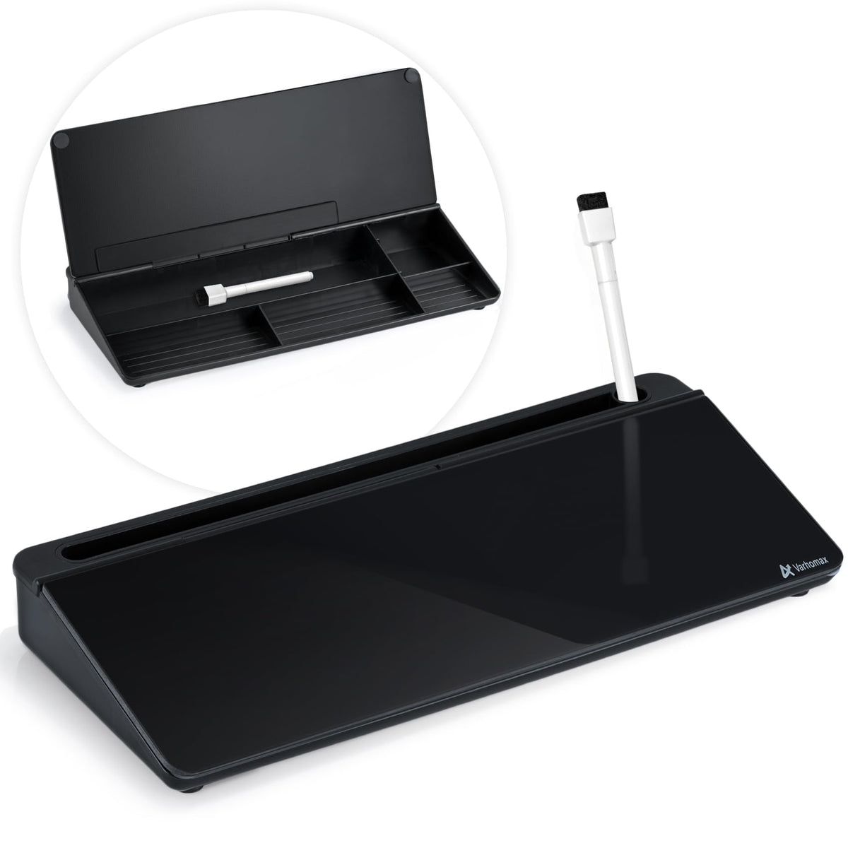 Varhomax Glass Desk Whiteboard with Storage, Desktop Organizer to-do List Memo Notepad Dry Erase White Board for Home Office and School Supplies (Gray)