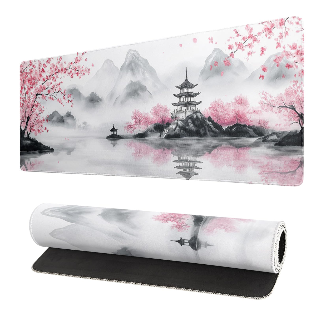 White Ukiyo-e Style Sports Car Large Gaming Mouse Pad Desktop Mat 31.5x11.8 Inch - Non-Slip Rubber Base - for Gamers - Perfect for Gamers & PC Enthusiasts