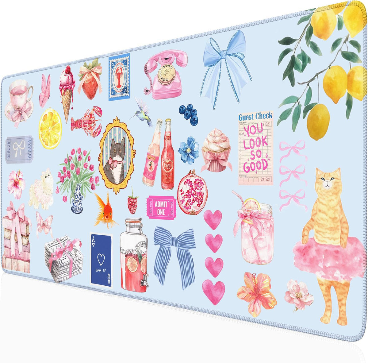 Dark Flower Desk Mat Floral Plants Mouse Pad Boho Aesthetic Wildflowers Large Gaming Mousepad Desk Pad, XXL Keyboard Mouse Mat Full Desktop Mat Women Office Desk Accessories 31.5"x15.7"