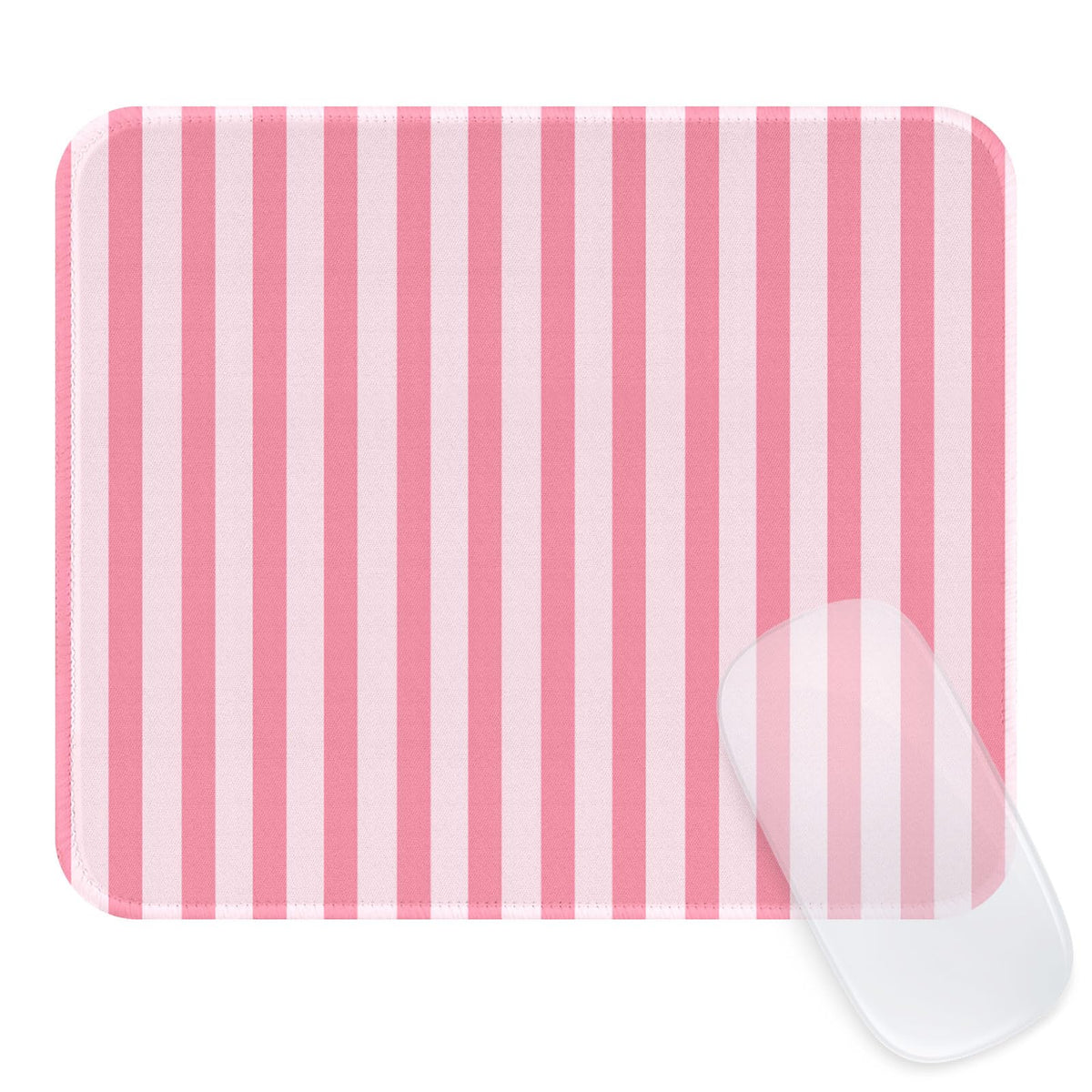 Square Cute Striped Mouse Pad with Stitched Edge, Premium Waterproof Cloth Aesthetic Small Stripe Mouse Mat, Non-Slip Rubber Base Funny Mousepad Desk Accessories,Striped Hot Pink