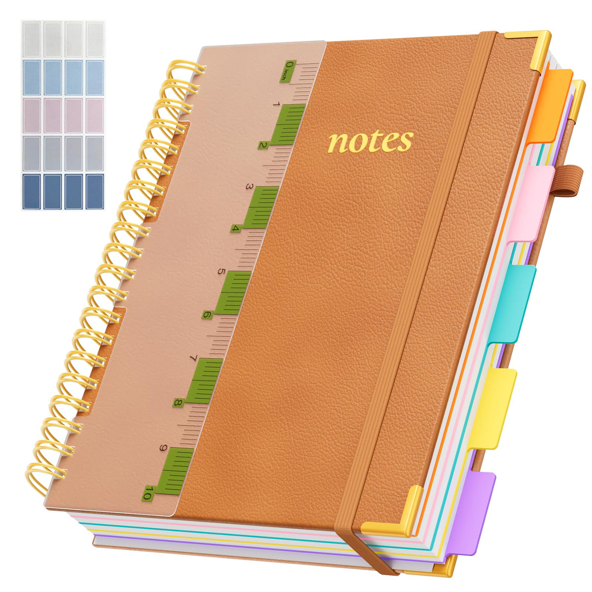 Line Hardcover Spiral Notebook with Removable Dividers Tabs & Ruler, 5 Subject Notebook College Ruled, 300 Page, Large 8"x10" B5 Notebooks for Work School, Lined Journal for Women & Men, Green