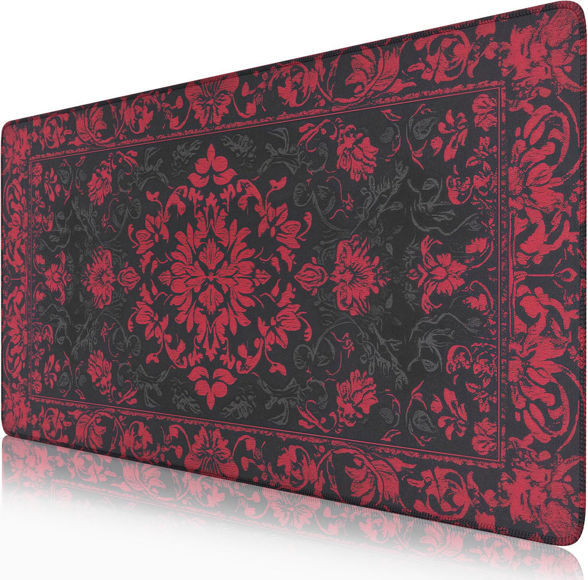 Dark Flower Desk Mat Floral Plants Mouse Pad Boho Aesthetic Wildflowers Large Gaming Mousepad Desk Pad, XXL Keyboard Mouse Mat Full Desktop Mat Women Office Desk Accessories 31.5"x15.7"