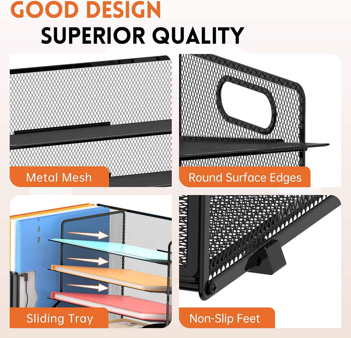 5-Tier Desk Organizer with File Holder & Pen Holder & Sliding Drawer, Black