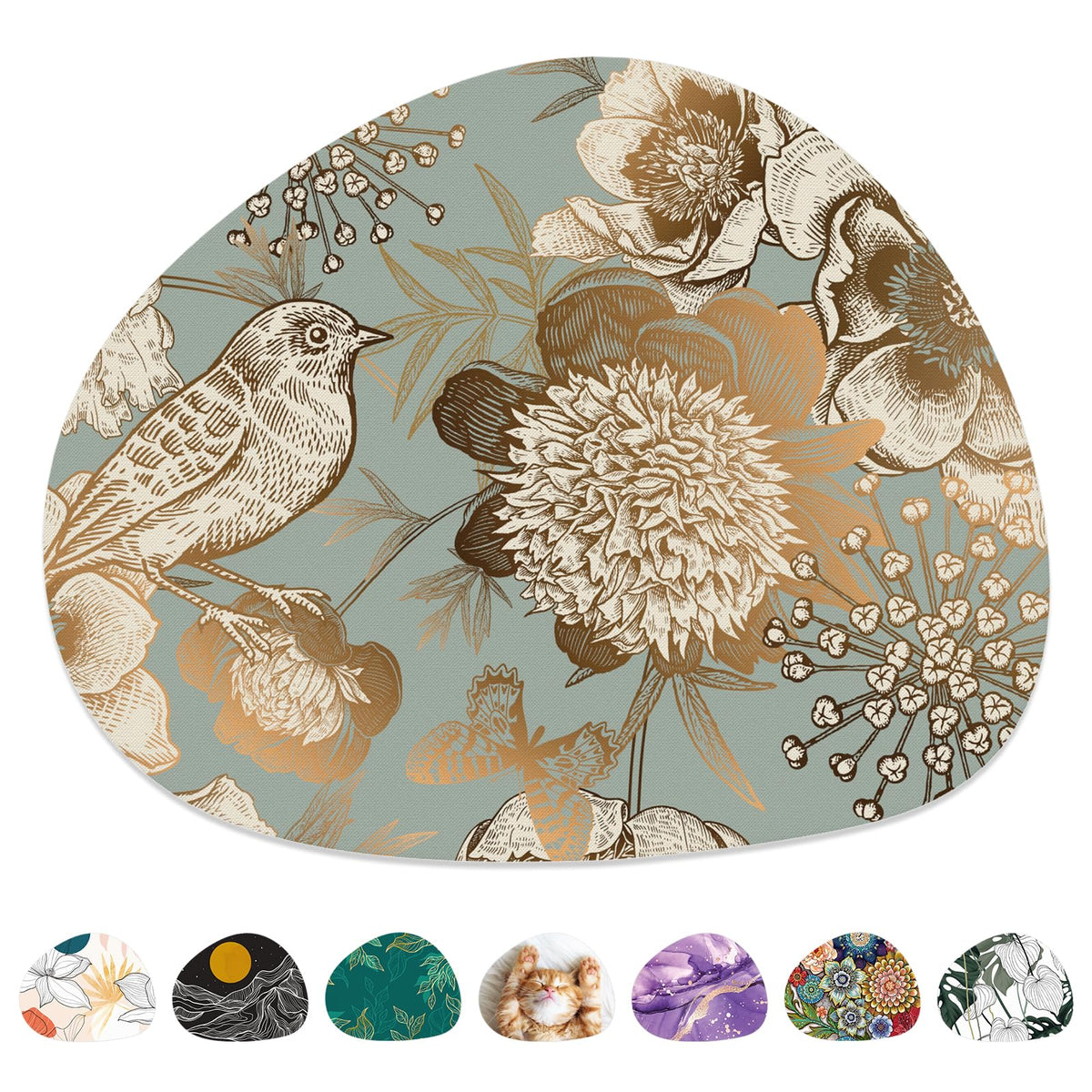 Mouse Pad, Premium-Textured Oval Computer Pad, 8.7" x 7.1" Thick 3 mm Anti-Slip Waterproof Rubber Cute Mouse Mat for Office, Home, Gaming, Laptop, PC, Classical Flower and Bird