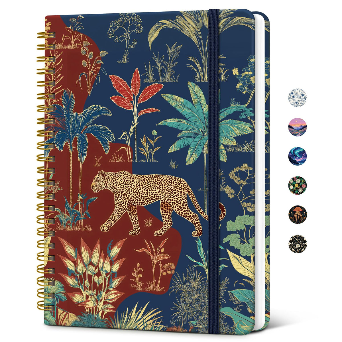 Taja Lined Spiral Journal Notebook for Women, Pretty College Ruled Notebook for Work & Note Taking, A5 Hardcover Journal for Writing, Cute Aesthetic 140 Pages, Midnight Bloom