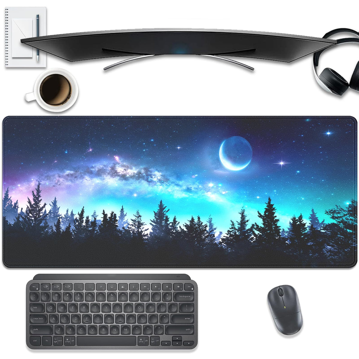 Dark Floral Large Mouse Pad Desk Mat, 27.5x11.8in Vintage Botanical Desk Pad Keyboard Mousepad with Stitched Edges, Non-Slip Waterproof Rubber Base for Office, Computer & Laptop