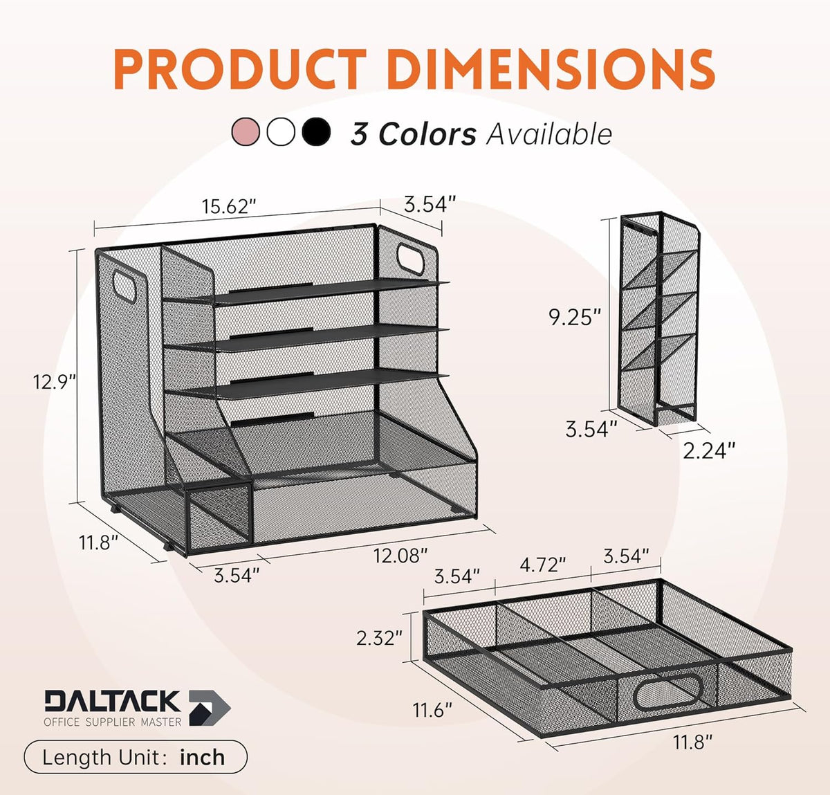 5-Tier Desk Organizer with File Holder & Pen Holder & Sliding Drawer, Black