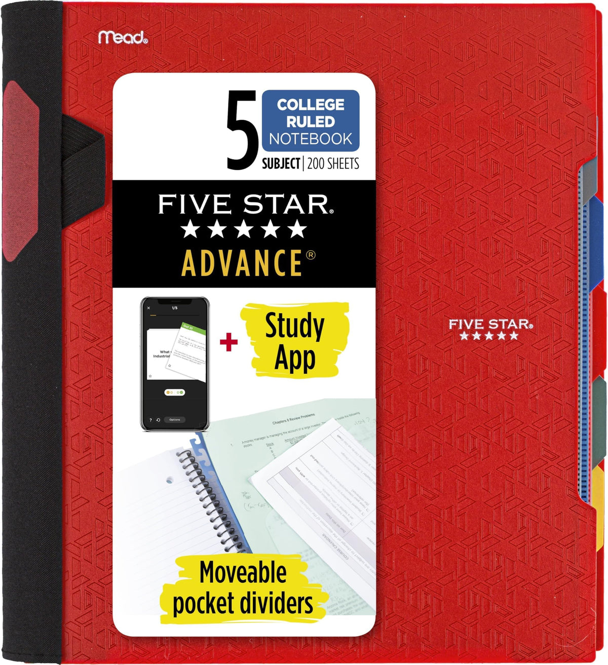 Five Star Advance Spiral Notebook + Study App, 5 Subject, College Ruled Paper, 8-1/2" x 11", 200 Sheets, Spiral Guard, Movable Tabbed Dividers, Seaglass Green (73148)