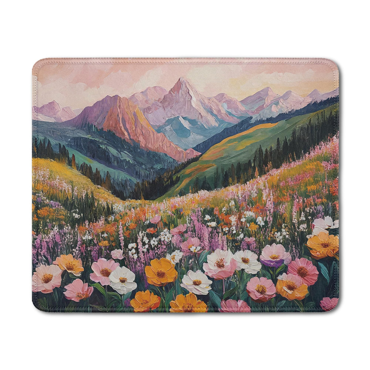 Boho Sunset Mountain Nature Mouse Pad, Rustic Wildflower Pine Forest Scenery Mouse Pads Mousepad for Desk Home Office Dorm Computers Laptop, Office Supplies Desk Accessories, 9.5x7.9 Inch