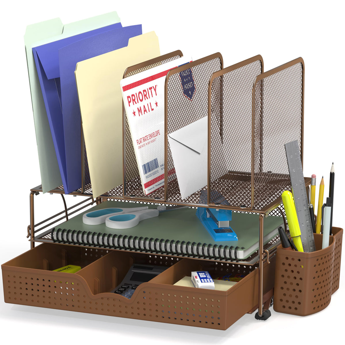 Simple Houseware Desk File Organizer for Office Supplies w/Drawer, Black