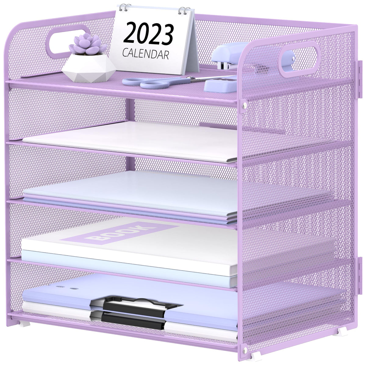 Supeasy 5 Trays Paper Organizer Letter Tray with Handle-Mesh Desk File Holders, Paper Sorter Desk Organizer for Office, Home, Classroom or School