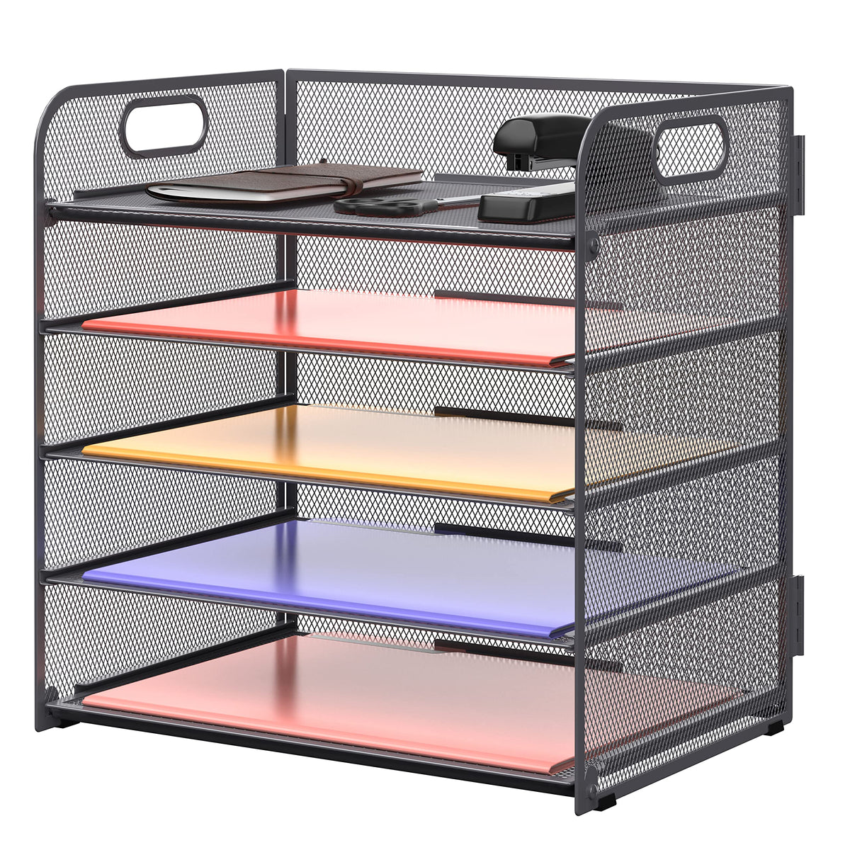 Supeasy 5 Trays Paper Organizer Letter Tray with Handle-Mesh Desk File Holders, Paper Sorter Desk Organizer for Office, Home, Classroom or School